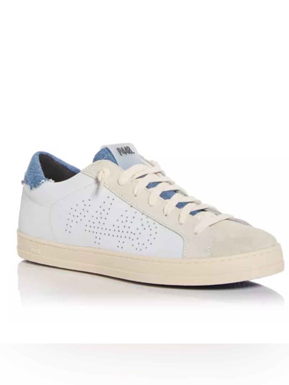 P448 White, Beige & Blue Leather Low-Top Sneaker
